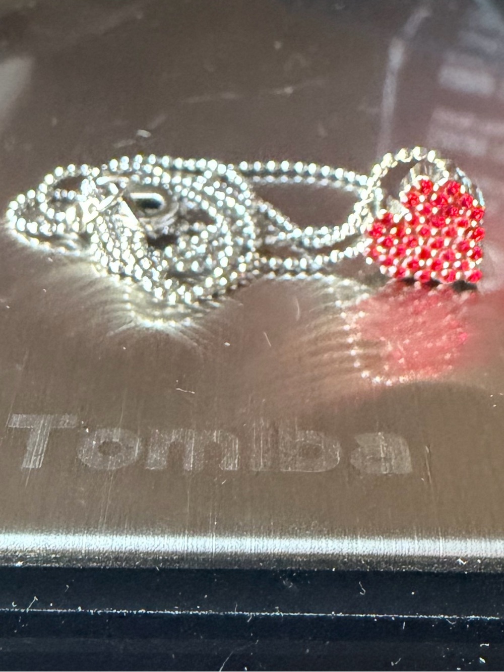 Vintage Petite Tiny Floating Red Heart Crystal Bead 16” Necklace and Pendant - Picture 2 of 3